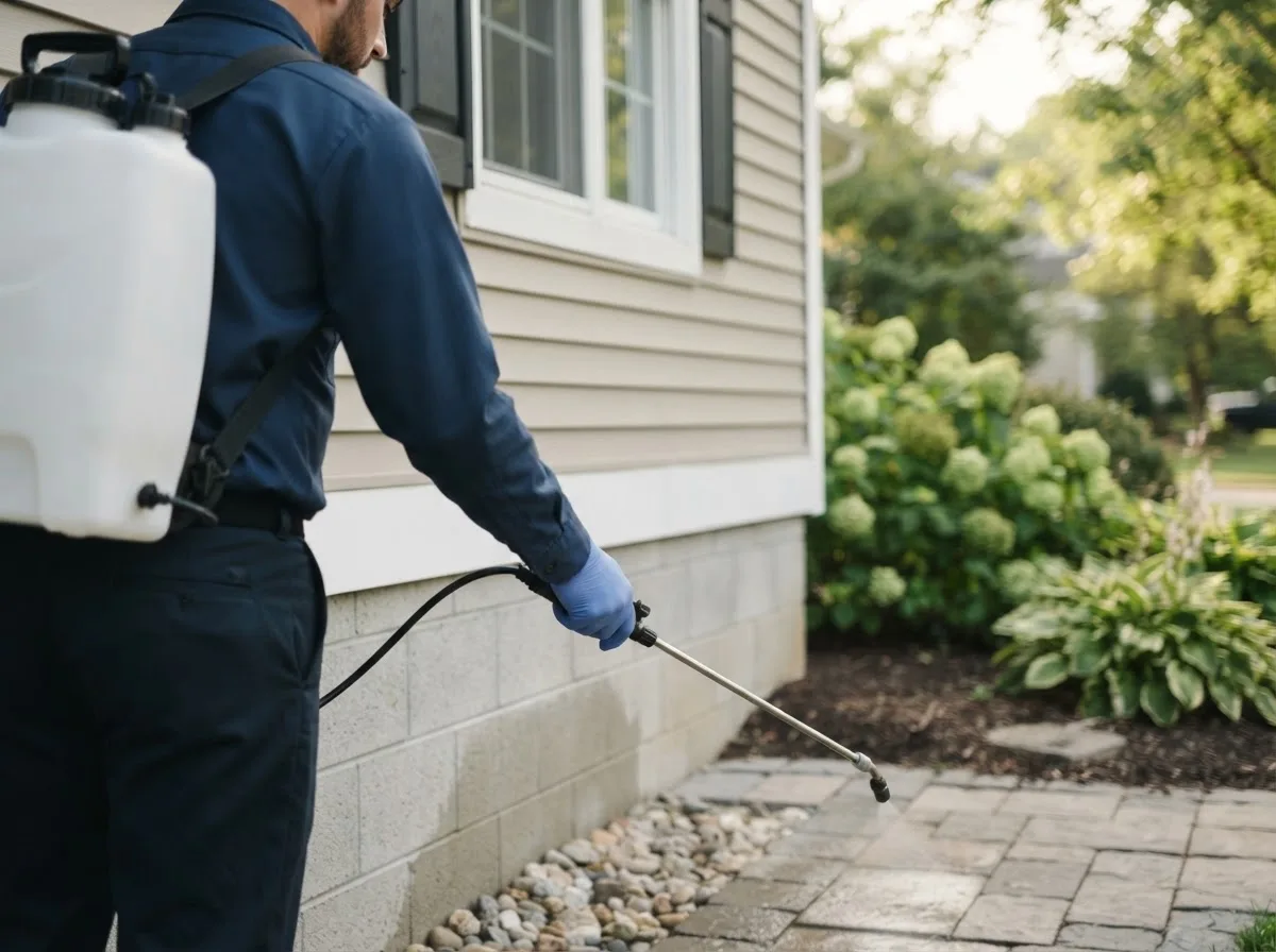 Pest control technician inspecting a home in Shoup, ID